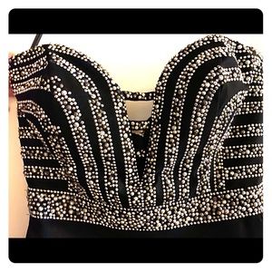 Black long formal dress with rhinestone detail